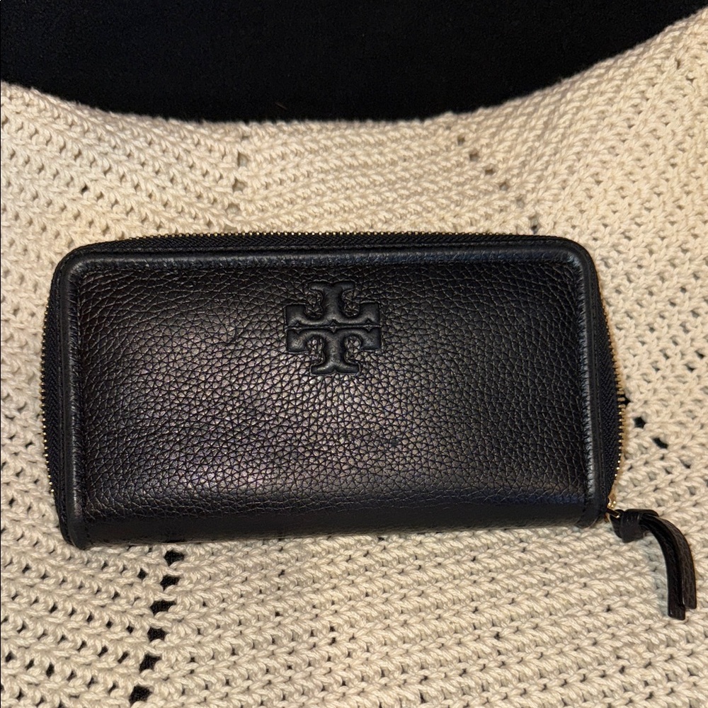 Tory Burch Black Pebbled Leather Wallet
